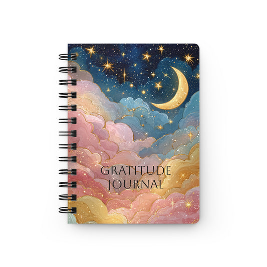 Crescent Moon and Colorful Starry Sky Gratitude Spiral Bound Journal