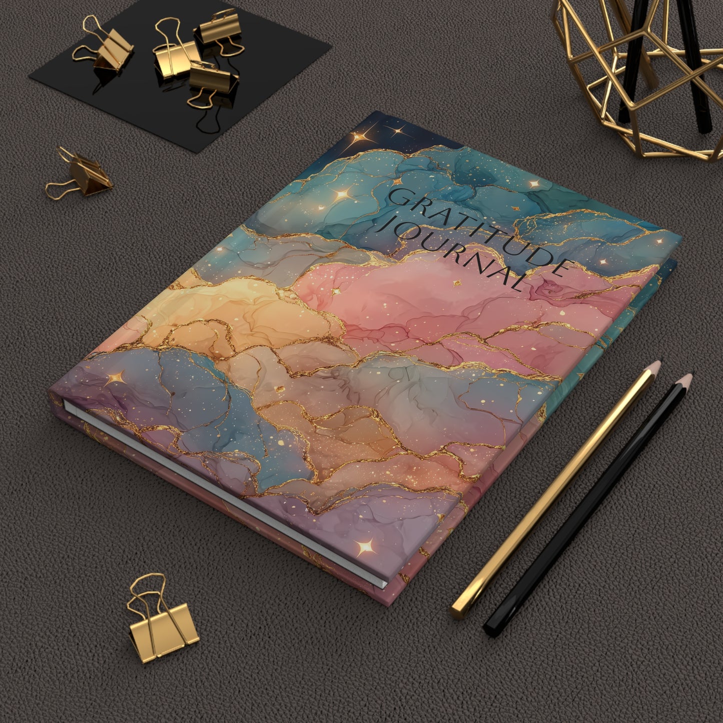 Mystical Crescent Moon Gold Marbled Hardcover Gratitude Journal