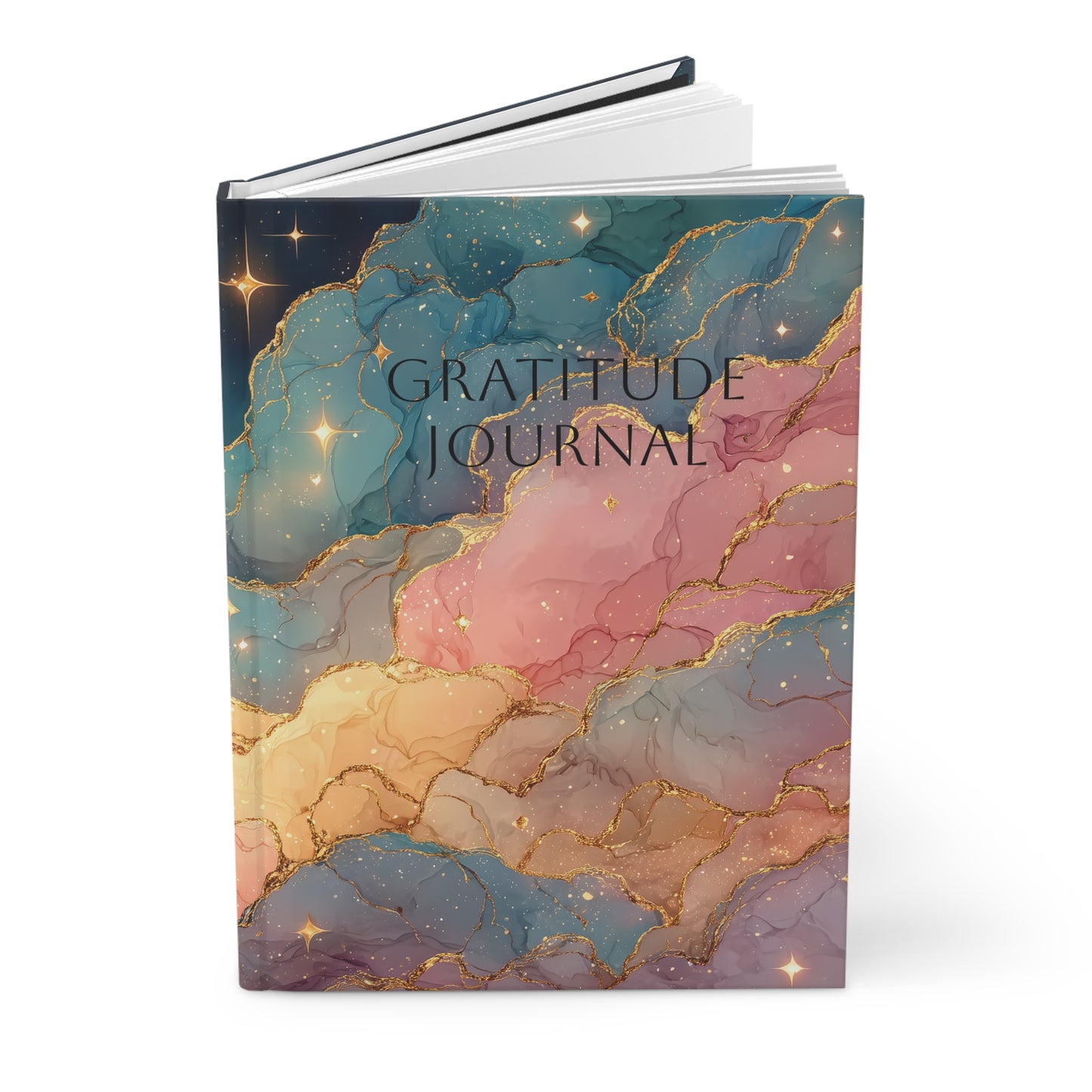 Mystical Crescent Moon Gold Marbled Hardcover Gratitude Journal
