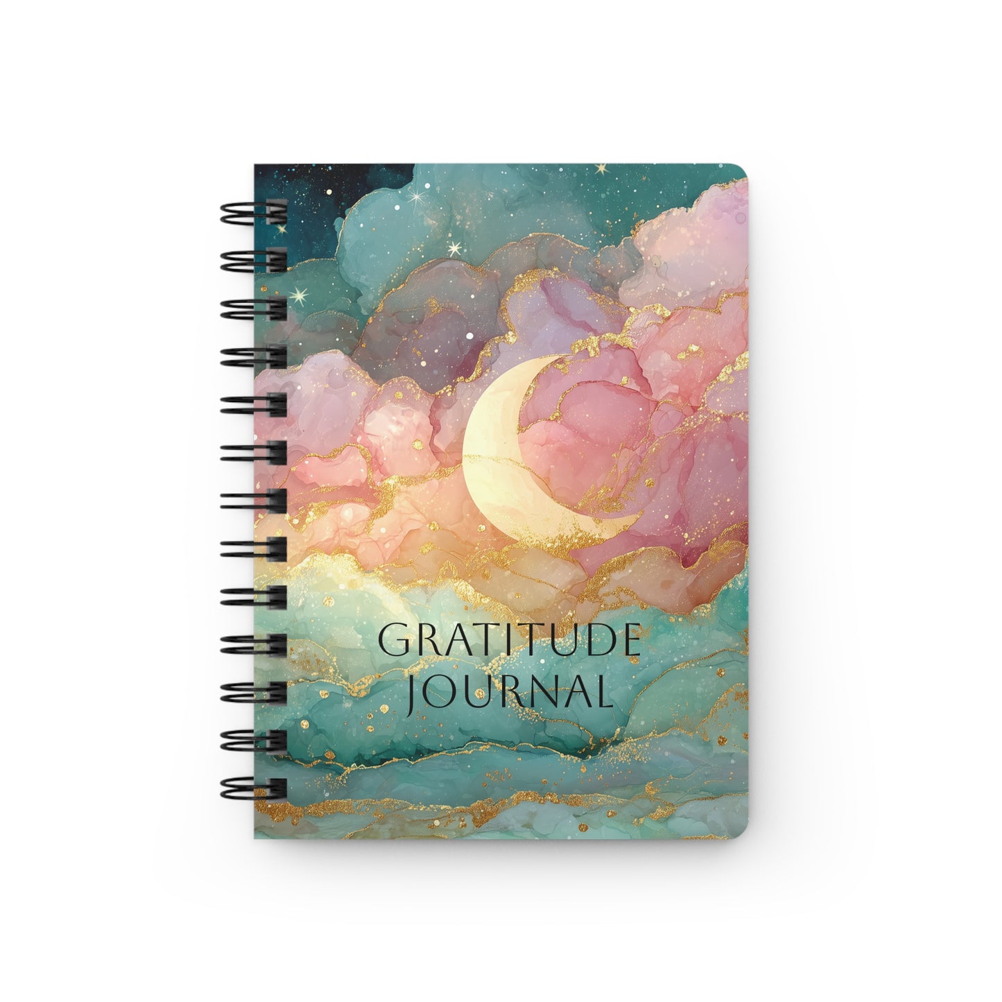Dreamy Crescent Moon and Colorful Starry Sky Gratitude Spiral Bound Journal