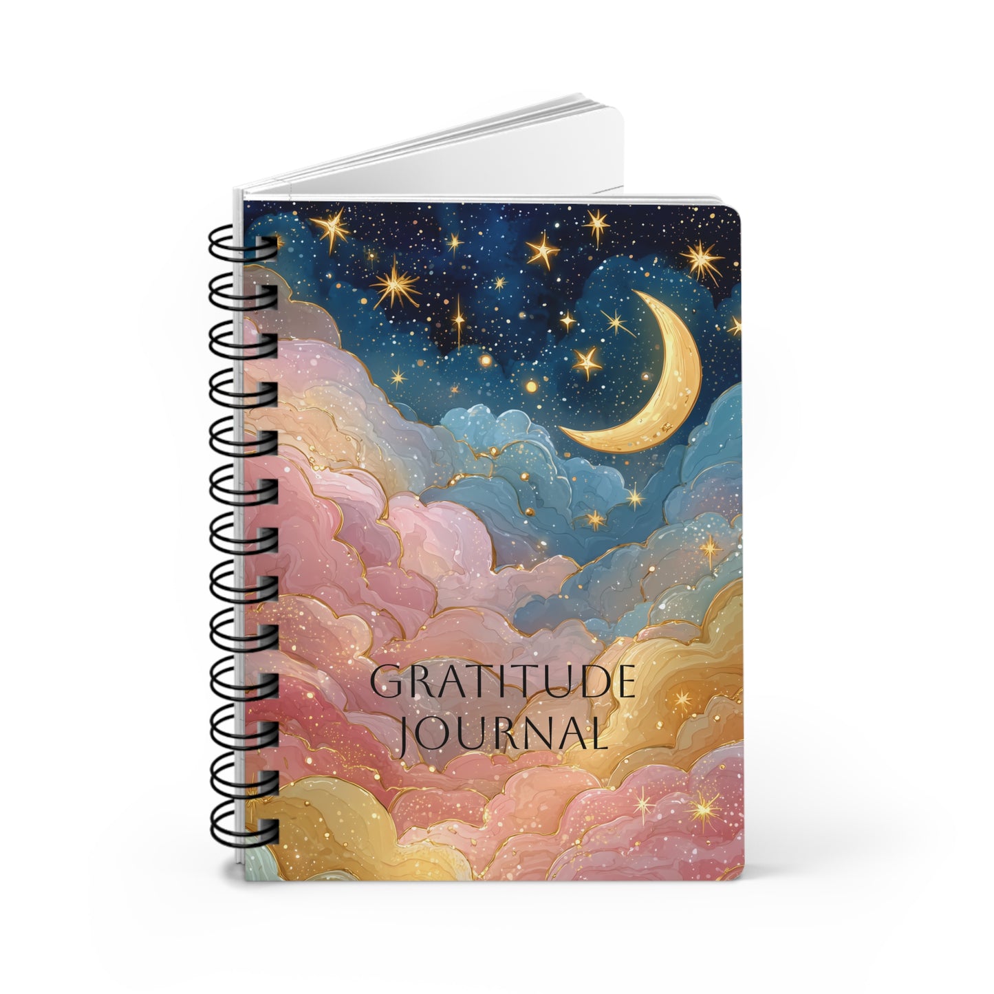 Crescent Moon and Colorful Starry Sky Gratitude Spiral Bound Journal