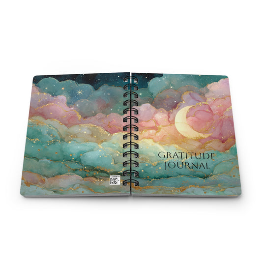 Dreamy Crescent Moon and Colorful Starry Sky Gratitude Spiral Bound Journal