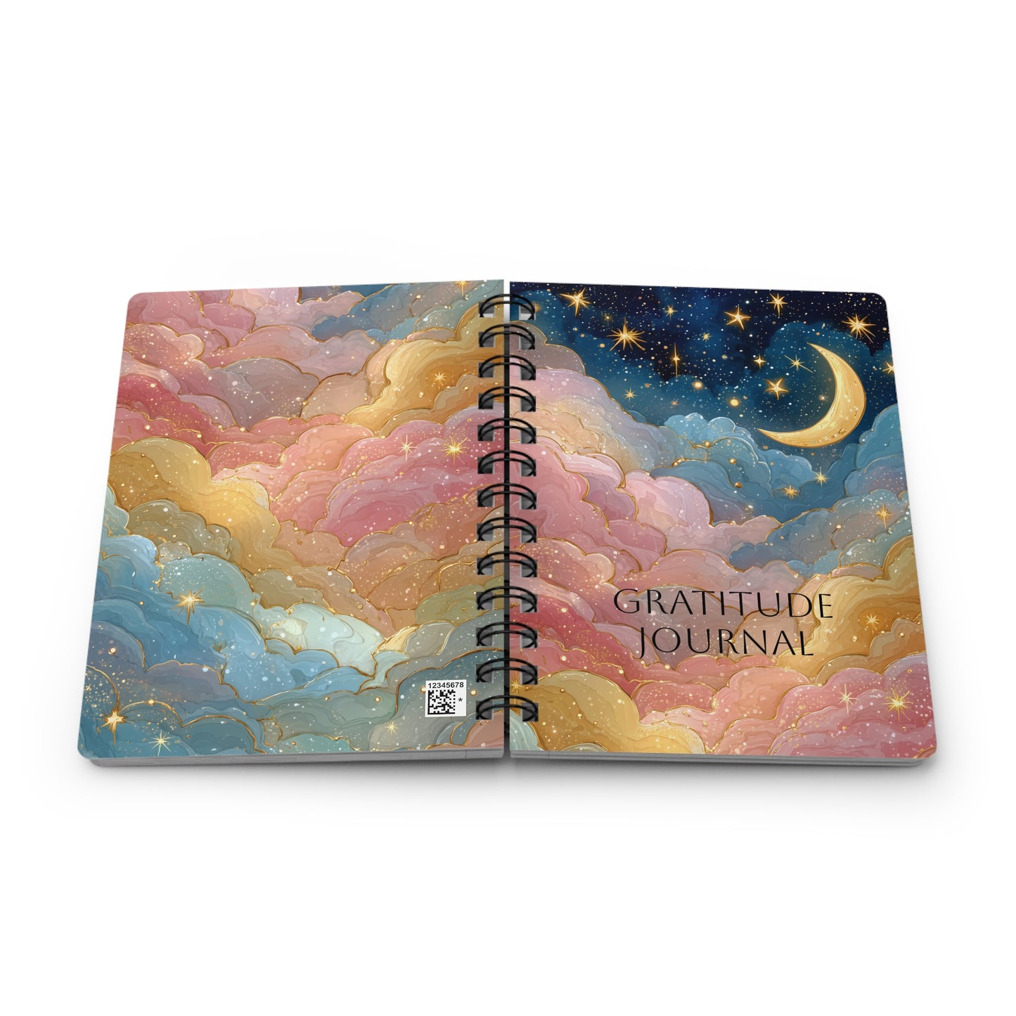 Crescent Moon and Colorful Starry Sky Gratitude Spiral Bound Journal