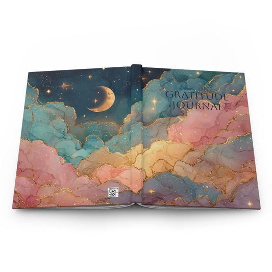 Mystical Crescent Moon Gold Marbled Hardcover Gratitude Journal