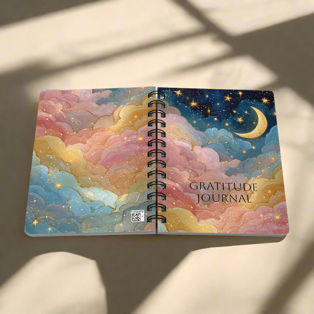Crescent Moon and Colorful Starry Sky Gratitude Spiral Bound Journal